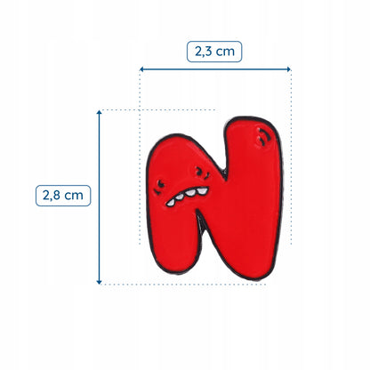 Litera N cu o expresie îngrijorată - ac roșu