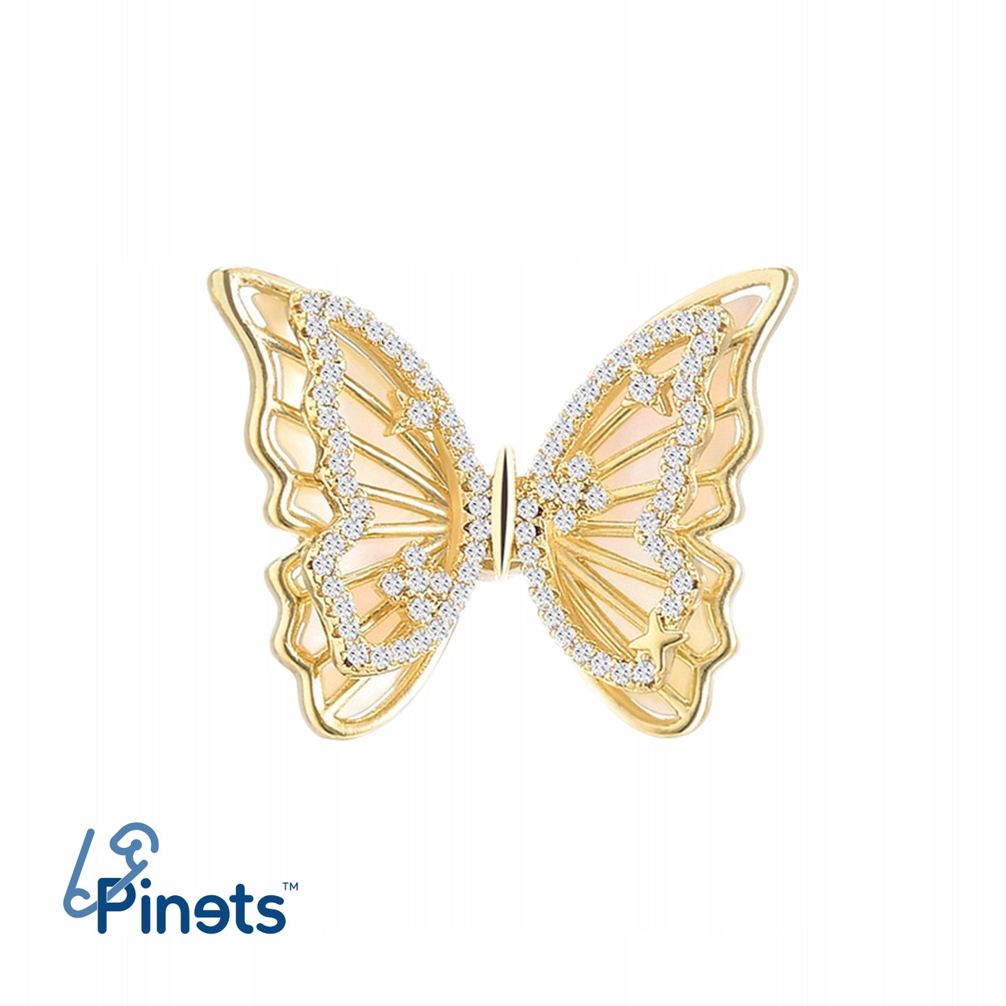 Fluture cu zirconiu cubic - broșă placată cu aur de 14K