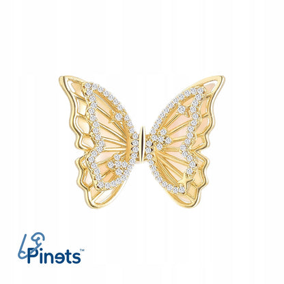 Fluture cu zirconiu cubic - broșă placată cu aur de 14K