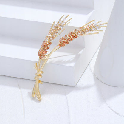 Șuvițe de grâu - broșă placată cu aur de 14K cu zirconiu cubic