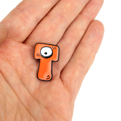 Litera T cu ochi - broșă portocalie