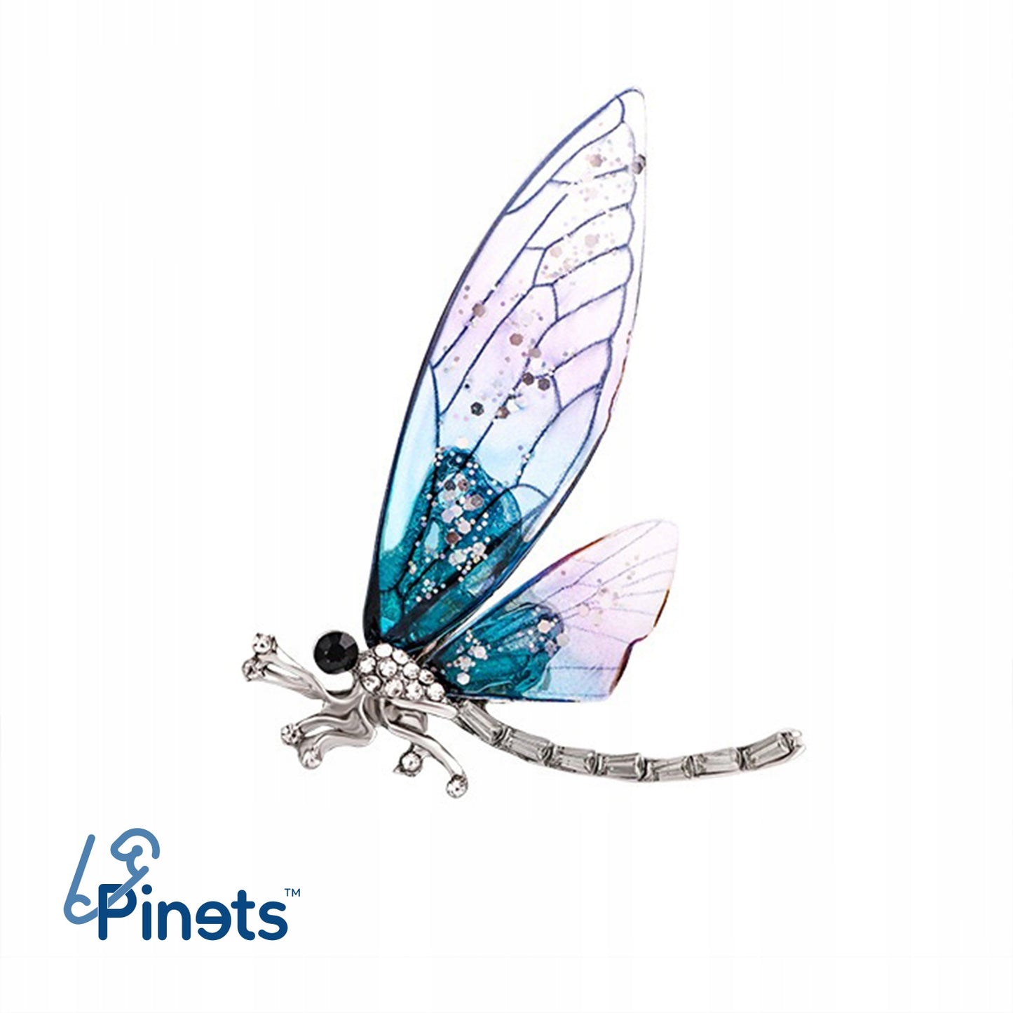 Libelulă cu aripi colorate din rășină - broșă