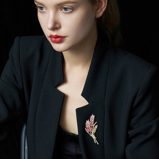 Broșă placată cu aur de 14K - Știuce de grâu cu zirconii roz