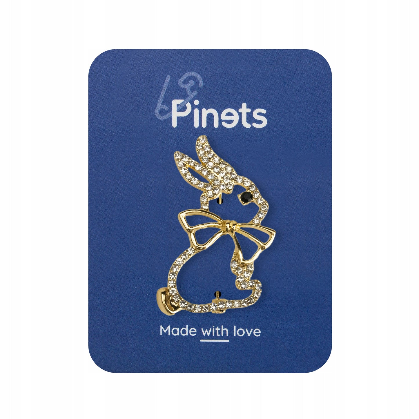 Iepure cu fundă - broșă din aur cu zirconiu cubic