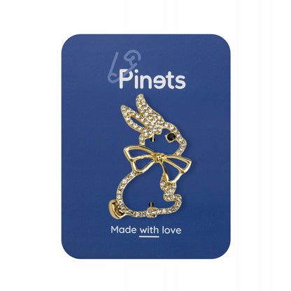 Iepure cu fundă - broșă din aur cu zirconiu cubic