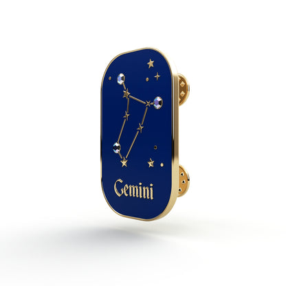 Semn zodiacal Gemeni - broșă cu zirconiu finisată cu aur de 14K