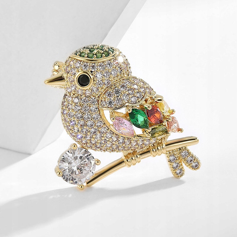 Pasăre vrabie - broșă placată cu aur de 14K