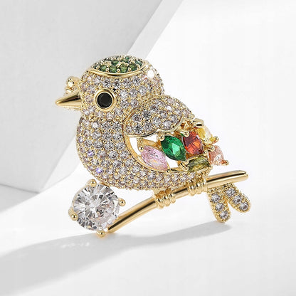 Pasăre vrabie - broșă placată cu aur de 14K