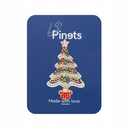 Brad de Crăciun cu lanț alb - broșă colorată de Crăciun