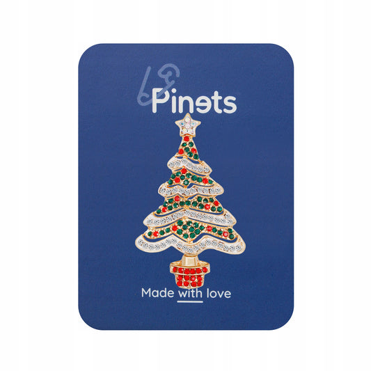 Brad de Crăciun cu lanț alb - broșă colorată de Crăciun