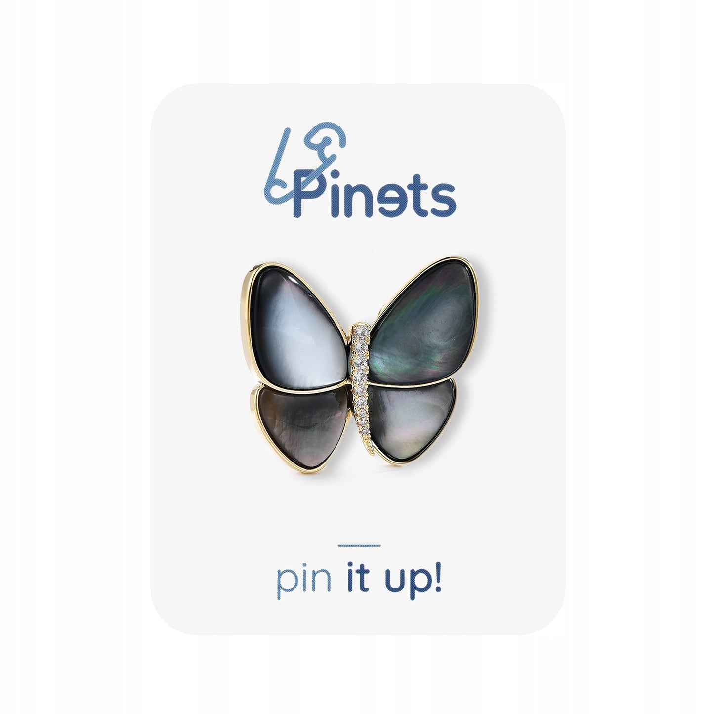 Fluture umplut cu sidef - broșă placată cu aur de 14K