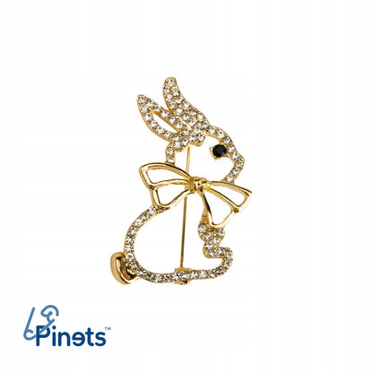 Iepure cu fundă - broșă din aur cu zirconiu cubic