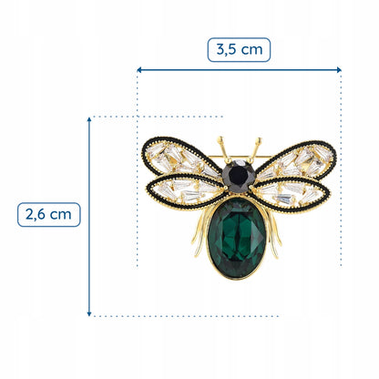 Muscă aurie cu abdomen verde - broșă placată cu aur de 14K