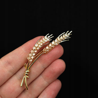 Șuvițe de grâu - broșă placată cu aur de 14K cu zirconiu cubic