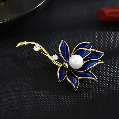 Floare de lotus - broșă placată cu aur de 14k