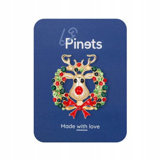 Ren cu o coroană - broșă de Crăciun