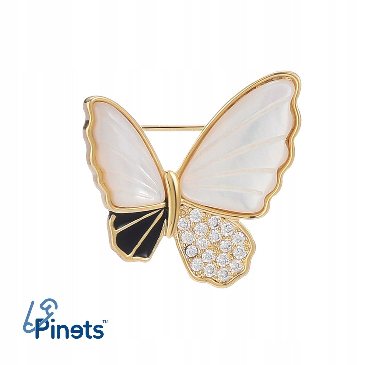 Fluture umplut cu sidef - broșă placată cu aur de 14K