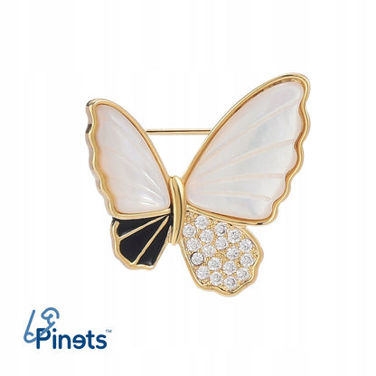 Fluture umplut cu sidef - broșă placată cu aur de 14K