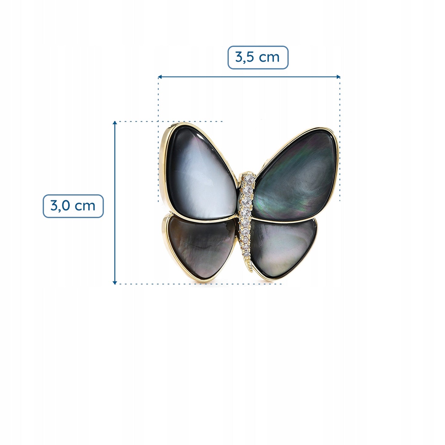 Fluture umplut cu sidef - broșă placată cu aur de 14K