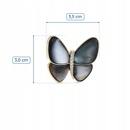 Fluture umplut cu sidef - broșă placată cu aur de 14K