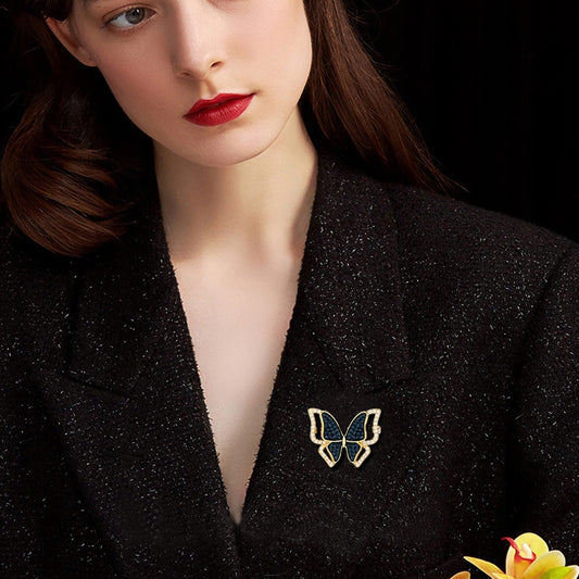 Fluture albastru - broșă placată cu aur de 14K