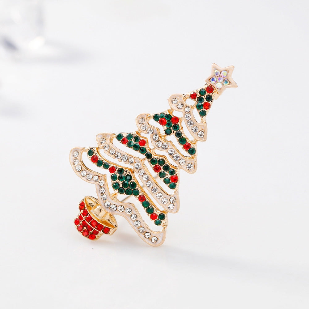 Brad de Crăciun cu lanț alb - broșă colorată de Crăciun