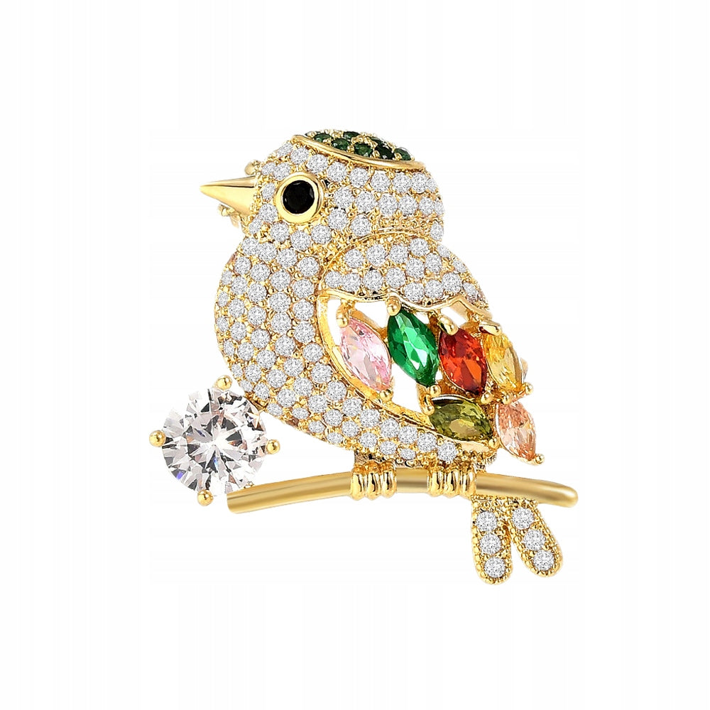 Pasăre vrabie - broșă placată cu aur de 14K