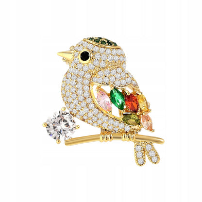 Pasăre vrabie - broșă placată cu aur de 14K