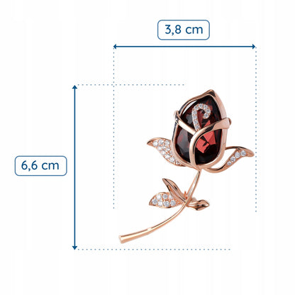 Trandafir roșu - broșă placată cu aur roz de 14K