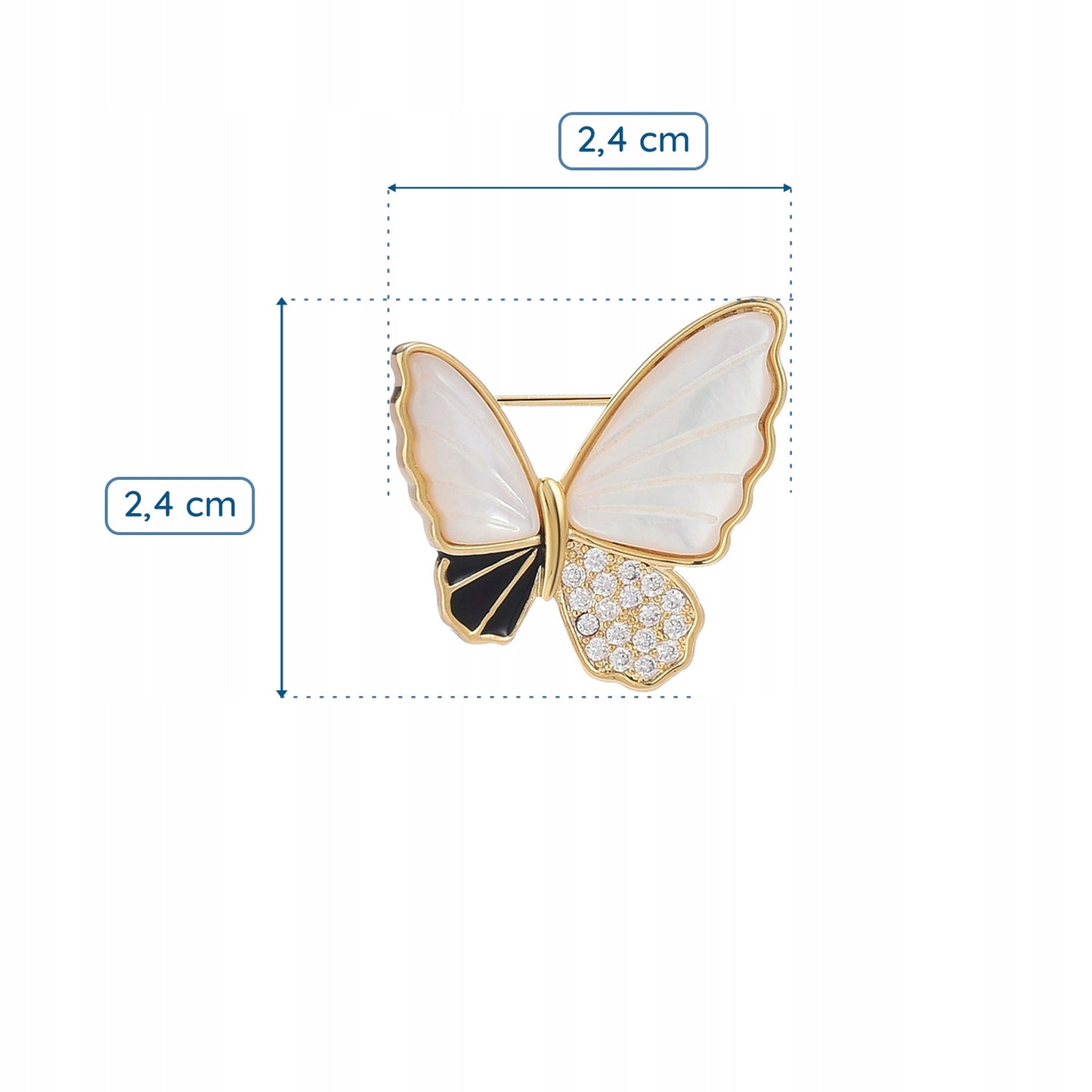 Fluture umplut cu sidef - broșă placată cu aur de 14K
