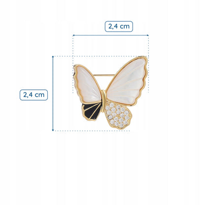 Fluture umplut cu sidef - broșă placată cu aur de 14K
