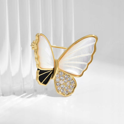 Fluture umplut cu sidef - broșă placată cu aur de 14K