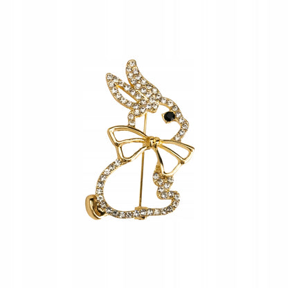 Iepure cu fundă - broșă din aur cu zirconiu cubic
