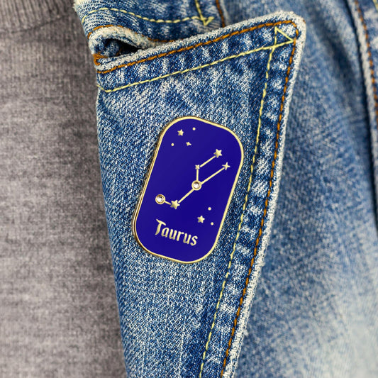 Semn zodiacal Taur - broșă cu zirconiu finisată cu aur de 14K