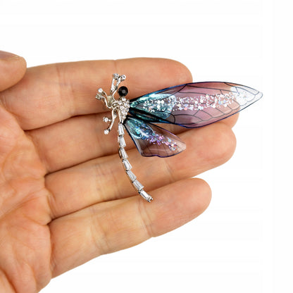 Libelulă cu aripi colorate din rășină - broșă