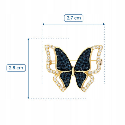Fluture albastru - broșă placată cu aur de 14K