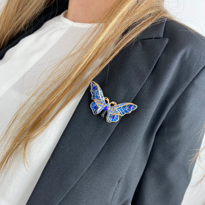 Broșă fluture albastru cu zirconiu cubic