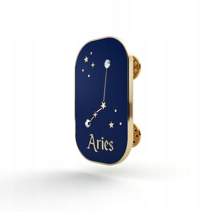 Semn zodiacal Berbec - broșă cu zirconiu finisată cu aur de 14K