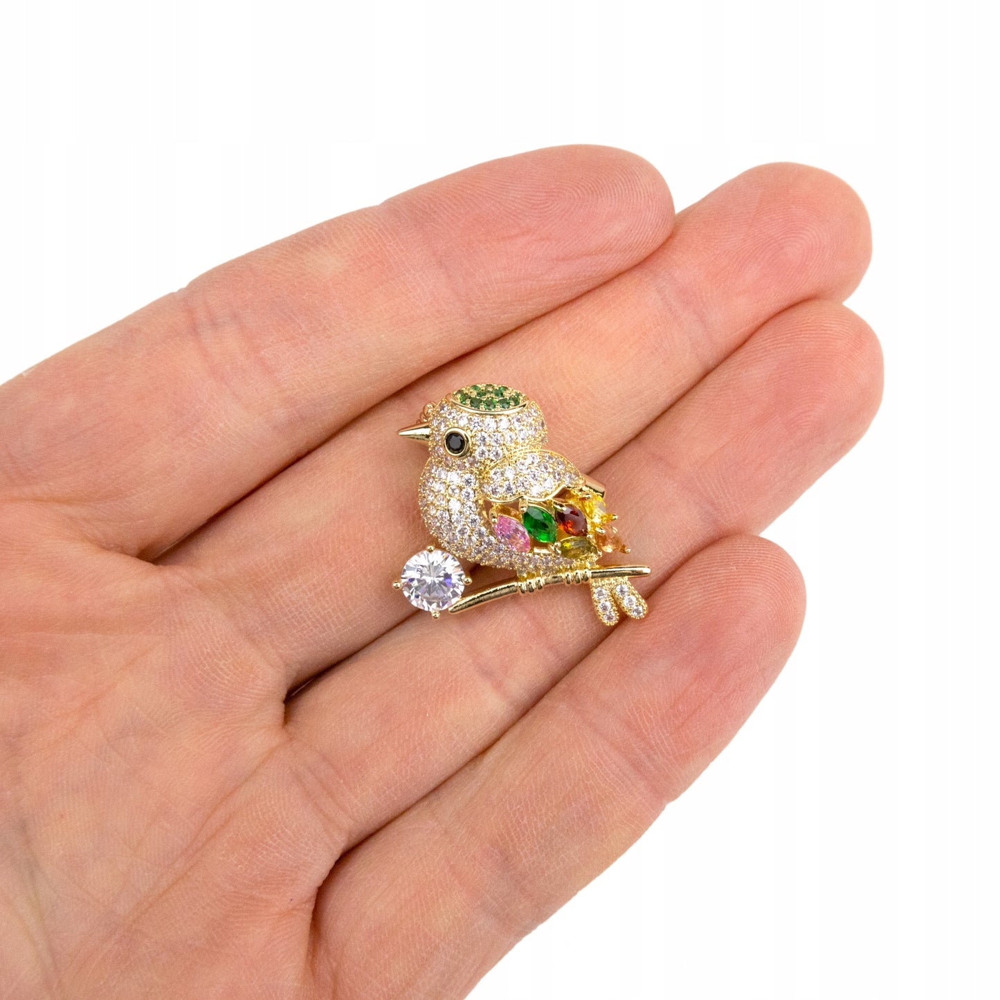 Pasăre vrabie - broșă placată cu aur de 14K