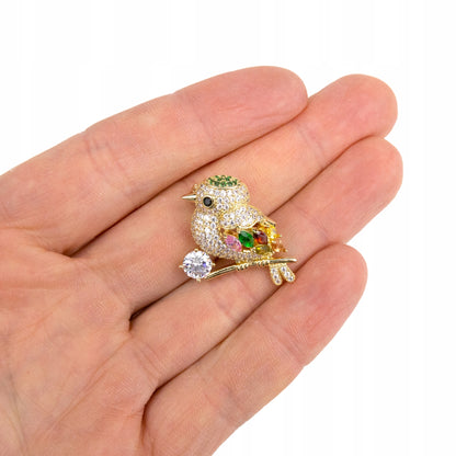 Pasăre vrabie - broșă placată cu aur de 14K