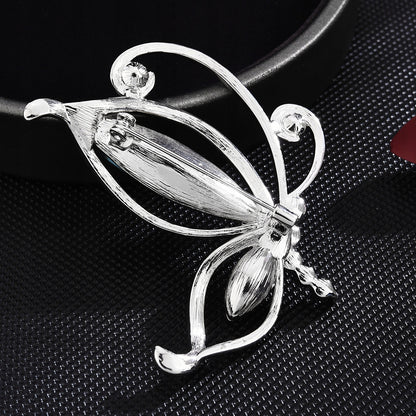 Fluture din argint cu zirconii cubice, broșă placată cu aur alb de 14k