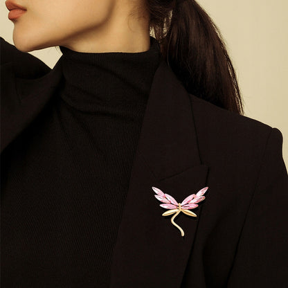 Libelulă aurie cu aripi roz - broșă