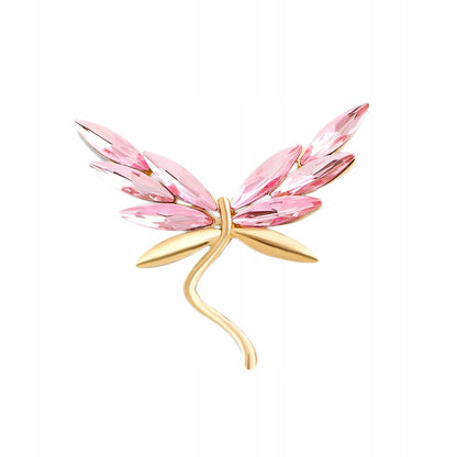 Libelulă aurie cu aripi roz - broșă