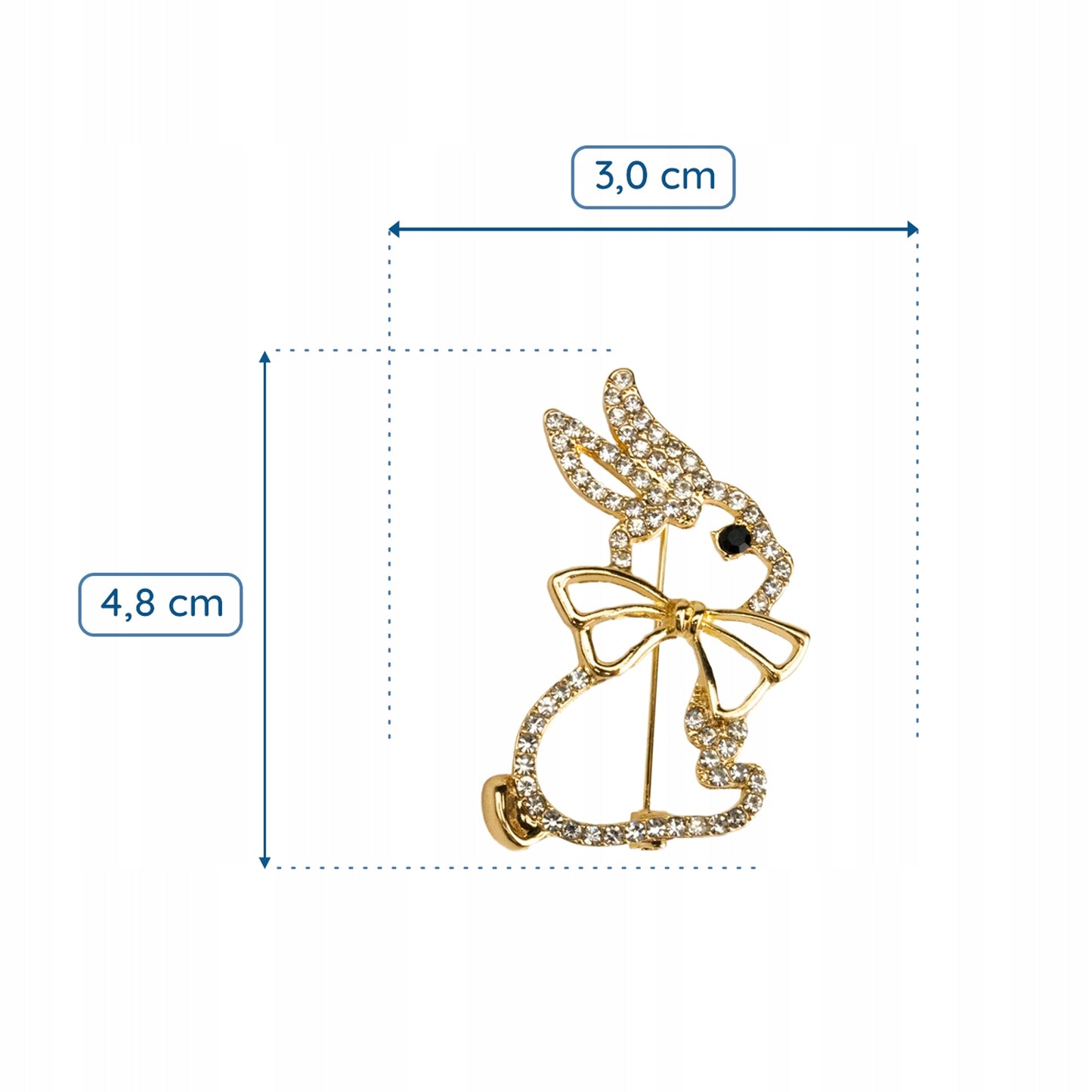 Iepure cu fundă - broșă din aur cu zirconiu cubic