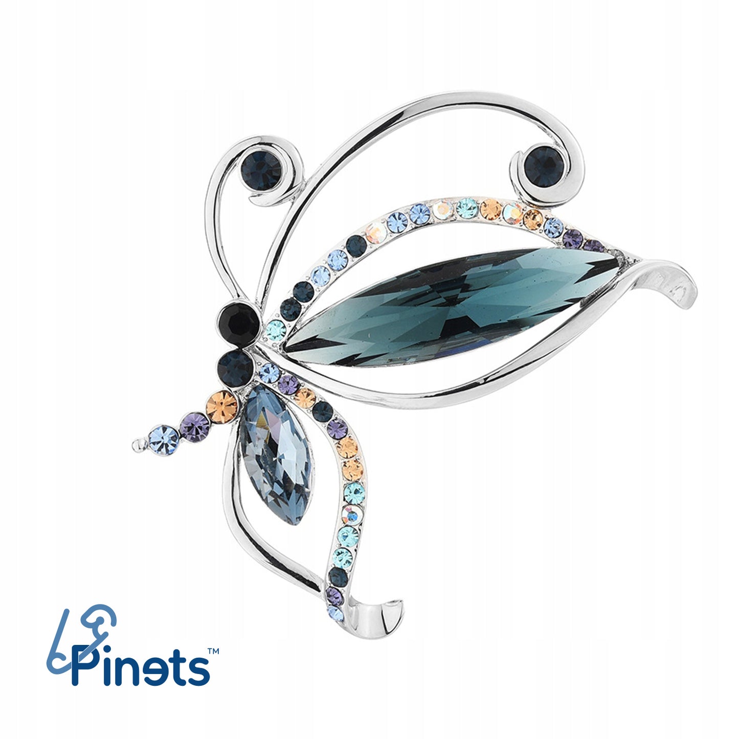 Fluture din argint cu zirconii cubice, broșă placată cu aur alb de 14k