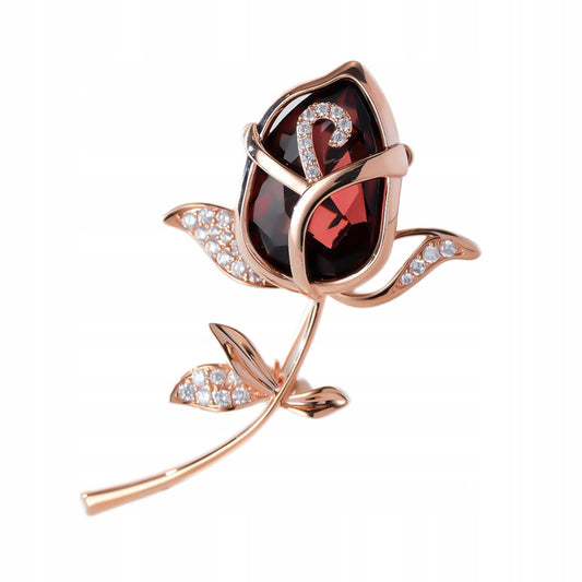 Trandafir roșu - broșă placată cu aur roz de 14K