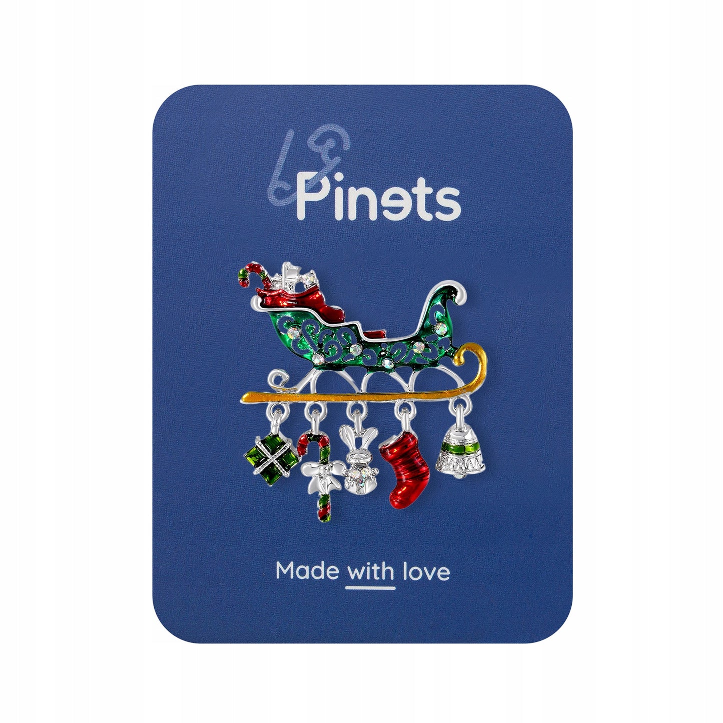 Sania lui Moș Crăciun cu cadouri - broșă de Crăciun