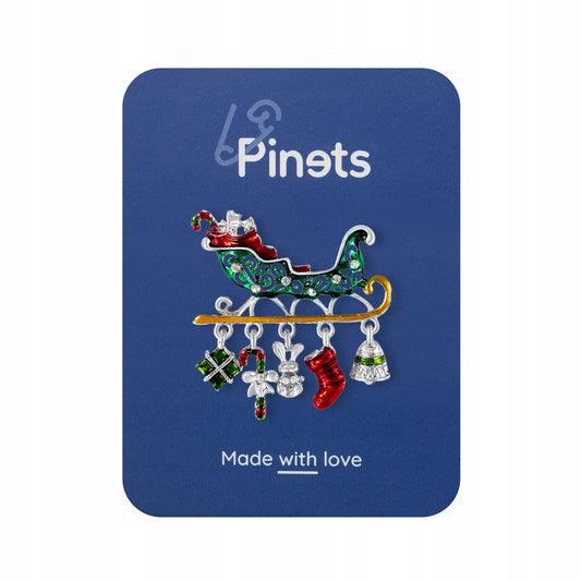 Sania lui Moș Crăciun cu cadouri - broșă de Crăciun