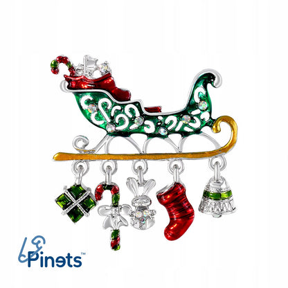 Sania lui Moș Crăciun cu cadouri - broșă de Crăciun