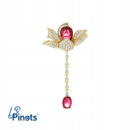 Floare cu lanț - broșă placată cu aur de 14K